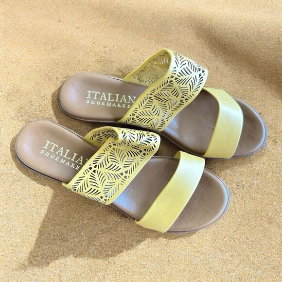 Italian Shoe Makers Women’s Sandals Yellow Size 8 Platform Wedge Italy Straps - Picture 1 of 9